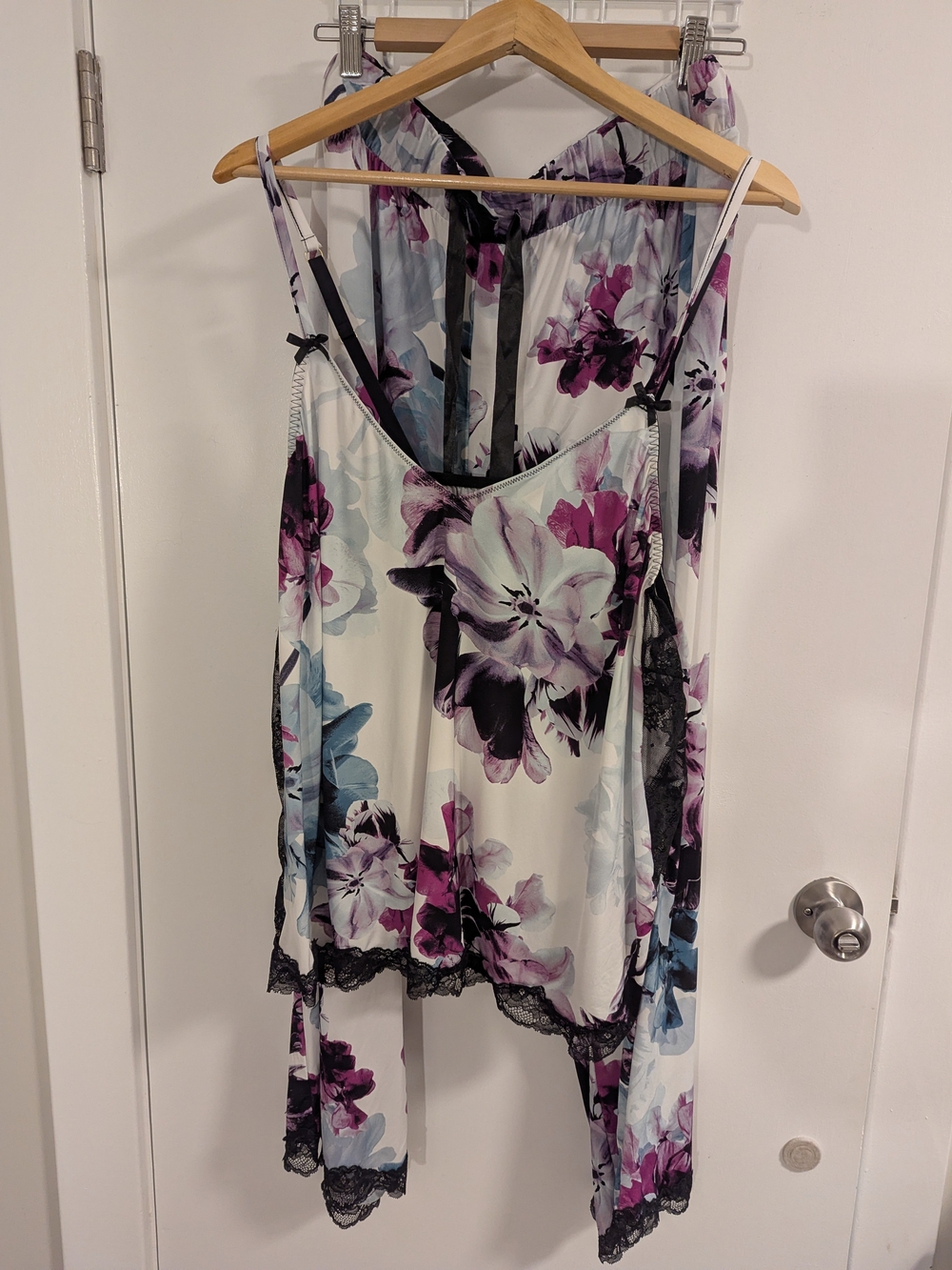 Cacique White Floral Lace-Trim Camisole with Purple & Blue Blooms